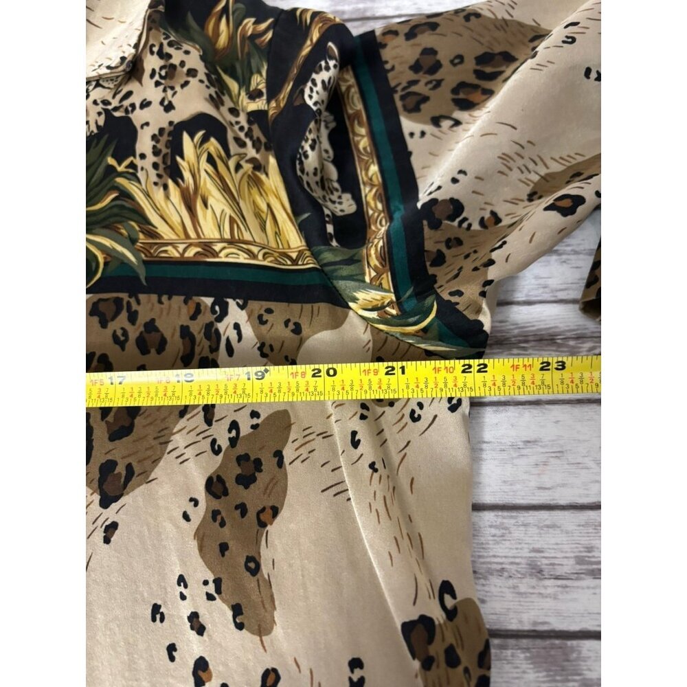 Jessica Holbrook Leopard Print SILK Shirt Cheetah Cat Animal Print Shirt Medium - Picture 8 of 11